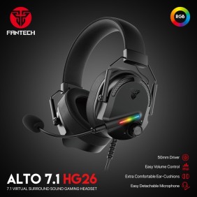 Fantech HG26 ALTO, USB 7.1 Virtual surround sound Gaming Headset With RGB lighting, Detachable Microphone & Powerful Sound