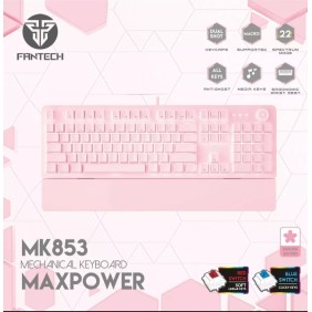 Fantech MK853 MAXPOWER, Pro Wired Mechanical Keyboard with RGB Lighting & Comfortable with wrist rest  Pink