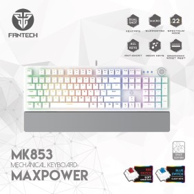 Fantech MK853 MAXPOWER, Pro Wired Mechanical Keyboard with RGB Lighting & Comfortable with wrist rest  White