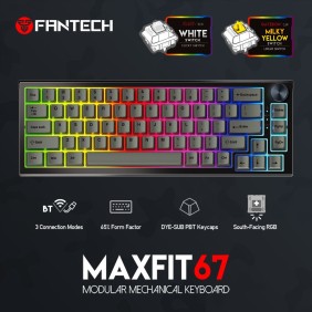 Fantech MK858 MAXFIT67, 3 Modes: Bluetooth, Wireless & Wired, Rechargeable Built-in Battery, Modular Mechanical Gaming Keyboard