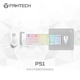 Fantech P51 Gaming Set 5in1: Keyboard + Mouse + Mousepad + Headset + Stand Headset, RGB Lighting, Gaming Bundle (White)