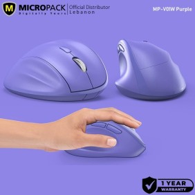 Micropack MP-V01W Silent, 1600Dpi, Ergonomic Wireless Mouse, Maximum Comfort Reduce palm fatigue when use for long time Purple