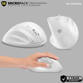 Micropack MP-V01W Silent, 1600Dpi, Ergonomic Wireless Mouse, Maximum Comfort Reduce palm fatigue when use for long time White