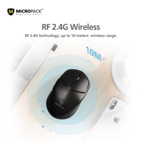 Micropack Speedy Lite M-726W, Antibacterial Silent Wireless Mouse, 1600DPI, Durable Design & Stable Performance Black