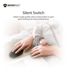 Micropack Speedy Lite M-726W, Antibacterial Silent Wireless Mouse, 1600DPI, Durable Design & Stable Performance Gray