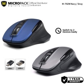 Micropack Speedy Pro M-752W, Wireless Mouse, Dual Receiver USB-A + USB-C, Can connect to 2 devices simultaneously