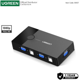 UGREEN 2 Ports VGA KVM Switch Box, Full HD, Control 2 PC’s Sharing Single Monitor and 2 USB-A Port - 30357