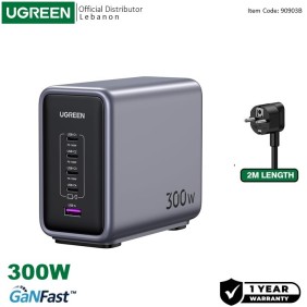 UGREEN NEXODE 300W GaNInfinity Chip, 5 Ports Charger for Phones, Tablets, Ipads, Laptops & MacBooks - CD333 90903B