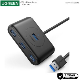 UGREEN USB 3.0 to 4- Port USB 3.0 Hub, with Power Port, Stable Transmission, 1M Cable, Data Transfer up to 5 Gbps - CR113 20291