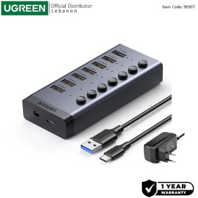 UGREEN USB 3.0 to 7- Port USB 3.0 Hub, with Power Port, 4 Fast Charging Ports Supplied, Stable Transmission - CM481 90307