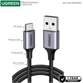 UGREEN USB-A to USB-C Braided Cable & Aluminum Body, Fast Charge, Available in 1M, 1.5M, 3M - US288 60126 60127 60408