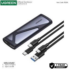 UGREEN USB C 3.2 thunderbolt 3 Enclosure forM.2 (NVME) M-KEY or M.2 SATA SSD with Silicon Protection - CM400 90264