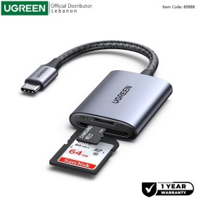 UGREEN USB-C High Speed 2-in-1 Card Reader, supPorts SD/Micro SD/TF/SDHC/SDXC/Micro SDHC/Micro SDXC/MMC - CM401 80888