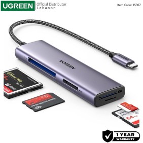 UGREEN USB-C High Speed 4-in-1 Card Reader, supports SD/Micro SD/SDXC/SDHC/MMC/RS-MMC/MS/MS Pro/CF UHS-I - CM627 15307