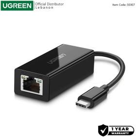 UGREEN USB-C to Gigabit Ethernet Adapter - RJ45, 10/100/1000Mbps - US236 50307