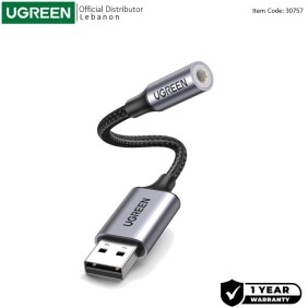 UGREEN USB External Sound Card, USB to 3.5MM Female Jack Audio Adapter - CM477 30757